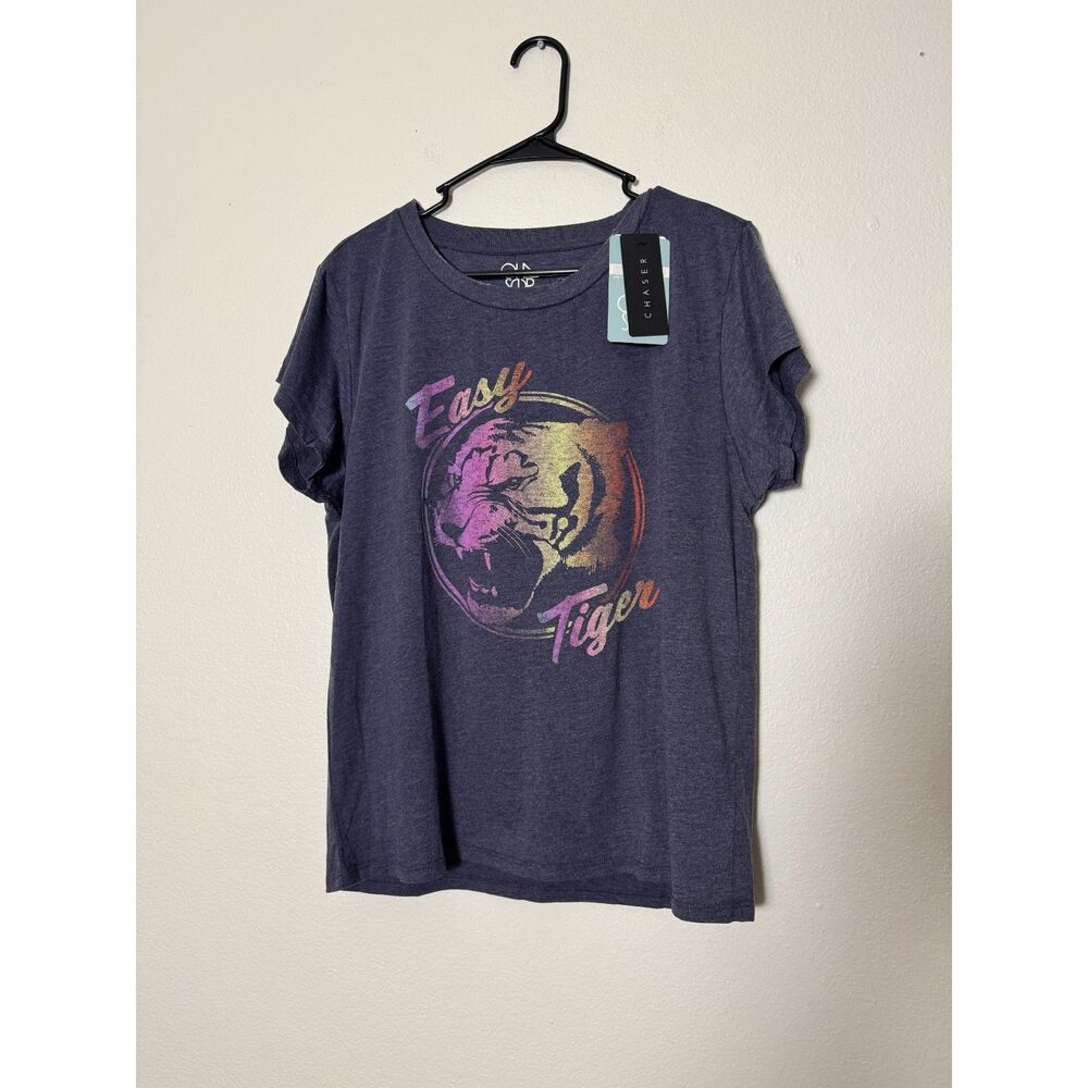 NWT Chaser Easy Tiger Graphic Tee Womens Small Slate Blue